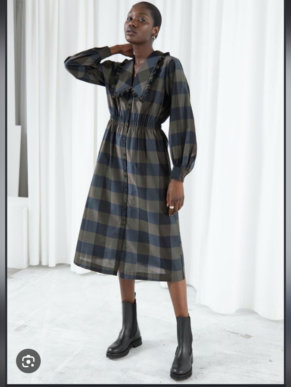 & Other Stories Checkered Long Sleeve Midi Dress US 6